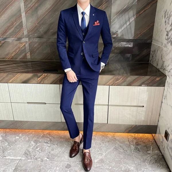 ( Jacket + Vest + Pants ) High-end Brand Formal Groom Wedding Dress Striped Suit Three-piece Suit Stage Performance Social Suit - Image 6