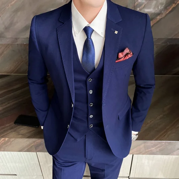 ( Jacket + Vest + Pants ) High-end Brand Formal Groom Wedding Dress Striped Suit Three-piece Suit Stage Performance Social Suit - Image 3