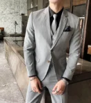 ( Jacket + Vest + Pants ) High-end Brand Formal Groom Wedding Dress Striped Suit Three-piece Suit Stage Performance Social Suit