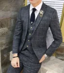 ( Jacket + Vest + Pants ) Men's England Plaid Casual Suit Mens Classic Single Button Official Suit Groom Wedding Dress Suit