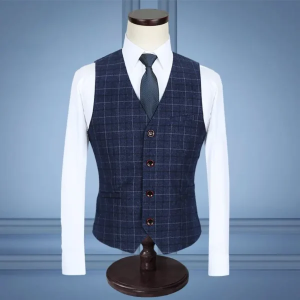 3-piece Set ( Jacket + Vest + Pants ) High-end Brand Boutique Men's Plaid Formal Suit Groom Wedding Dress Banquet Suit Mens Set - Image 4