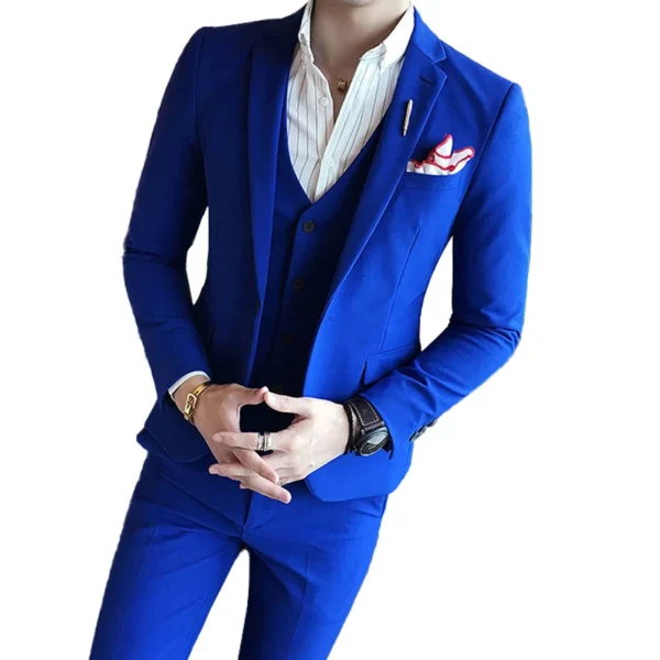 S-7XL ( Jacket + Vest + Pants ) Mens Suit Solid Color Mens Classic Suits Red Prom Suit Black White Blue Slim Groom Wedding Dress - Image 4