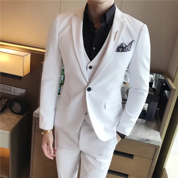 S-7XL ( Jacket + Vest + Pants ) Mens Suit Solid Color Mens Classic Suits Red Prom Suit Black White Blue Slim Groom Wedding Dress - Image 3