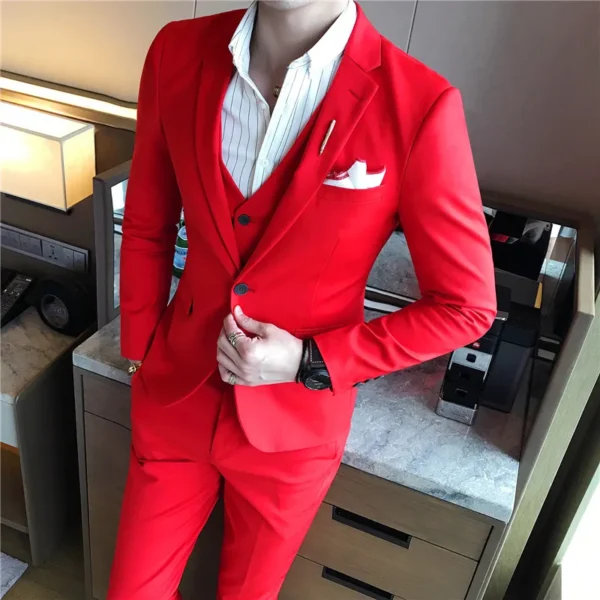 S-7XL ( Jacket + Vest + Pants ) Mens Suit Solid Color Mens Classic Suits Red Prom Suit Black White Blue Slim Groom Wedding Dress - Image 5