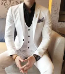 ( Jacket + Vest + Pants ) Left ROM Solid Color Suit 3-piece Suit Korean Style Men's Slim Dress Groom Wedding Dress Prom Tuxedo