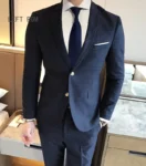 Jacket + Pants / Fashion Boutique Plaid Formal Business Mens Slim Suit 2 Pcs Set Groom Wedding Dress Blazer and Pants
