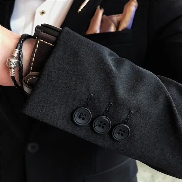 ( Jacket + Vest + Pants ) Left ROM Solid Color Suit 3-piece Suit Korean Style Men's Slim Dress Groom Wedding Dress Prom Tuxedo - Image 5