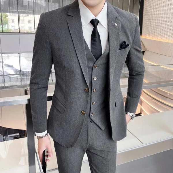 ( Jacket + Vest + Pants ) High-end Brand Formal Groom Wedding Dress Striped Suit Three-piece Suit Stage Performance Social Suit - Image 5