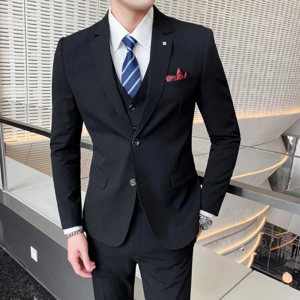 ( Jacket + Vest + Pants ) High-end Brand Formal Groom Wedding Dress Striped Suit Three-piece Suit Stage Performance Social Suit - Image 4