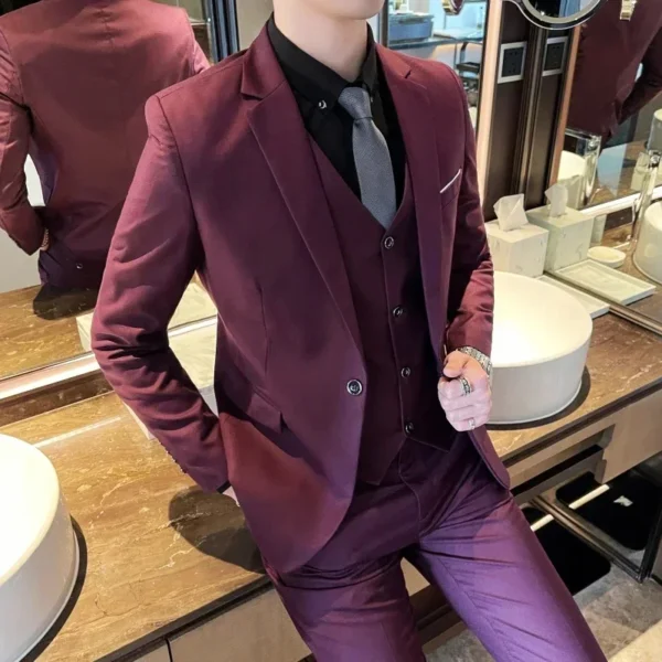 Boutique Solid Color Men's Casual Office Business Suit Three and Two Piece Set Groom Wedding Dress Blazer Waistcoat Trousers - Image 5