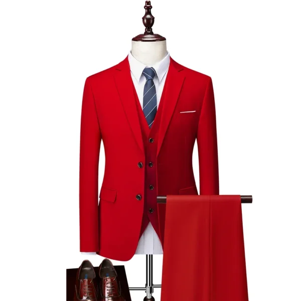 M-6XL ( Jacket + Vest + Pants ) Boutique Pure Color Mens Business Formal Suit 3Piece Set and Two-piece Set Groom Wedding Dress - Image 4