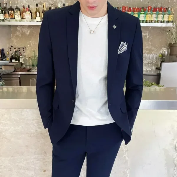 ( Blazer + Pants ) High End Brand Plaid Men's Casual Formal Office Business Suit Groom Wedding Dress Slim Suit Jacket Trousers - Image 3