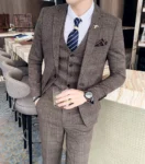 S-7XL (Jacket+Vest+Pants) Fashion Boutique Lattice Formal Business Mens Suit 3Pcs Set Groom Wedding Dress Plaid Suit Show Stage
