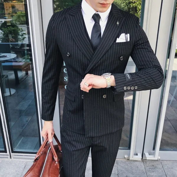Jacket Vest Pants Boutique Stripe Formal Business Mens Suit 3 Piece 2 Piece set Groom's Wedding Dress Suit Navy Blue Black Gray - Image 4