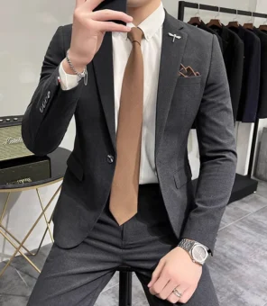 Luxury Men Blazer ( No Pants ) Pring Autumn Fashion Men's Solid Color Casual Business Suit Jacket Groom Wedding Dress Party Coat