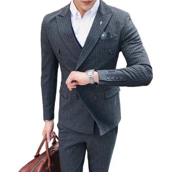 Jacket Vest Pants Boutique Stripe Formal Business Mens Suit 3 Piece 2 Piece set Groom's Wedding Dress Suit Navy Blue Black Gray - Image 2