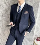 ( Blazer + Vest + Pants ) High-end Formal Casual Business Striped Fashion Men's 3 Piece Suit Groom Wedding Dress Suit