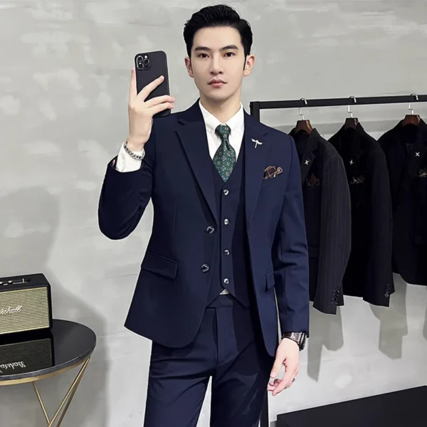 Jacket Vest Pants High End Brand Boutique Solid Color Mens Casual business office Suit Groom Wedding Dress Party Blazer Trousers - Image 5