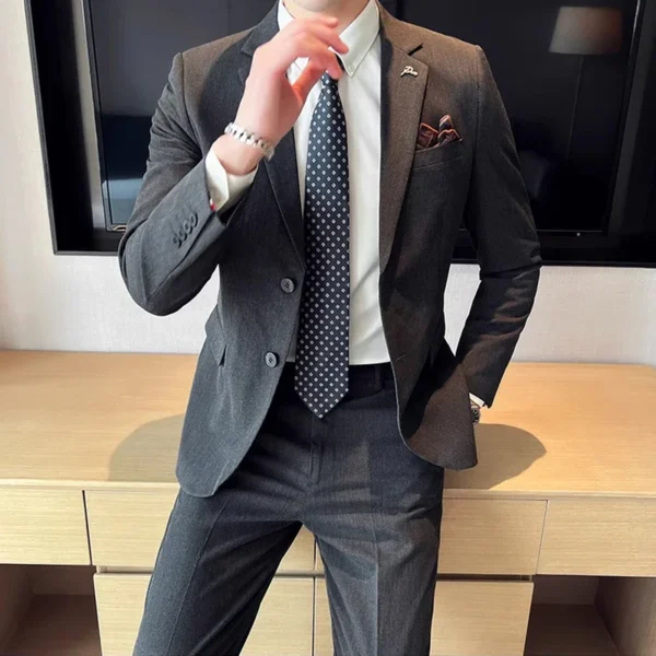 (Jacket + Pants) High End Brand Boutique Solid Color Mens Casual business office Suit Groom Wedding Dress Party Blazer Trousers - Image 3