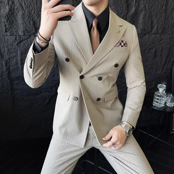 M-7XL ( Blazer + Pants ) Luxury Classic Striped Men's Official Office Casual Business Double -breasted Suit Groom Wedding Gown - Image 5
