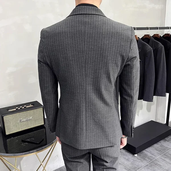 M-7XL ( Blazer + Pants ) Luxury Classic Striped Men's Official Office Casual Business Double -breasted Suit Groom Wedding Gown - Image 3