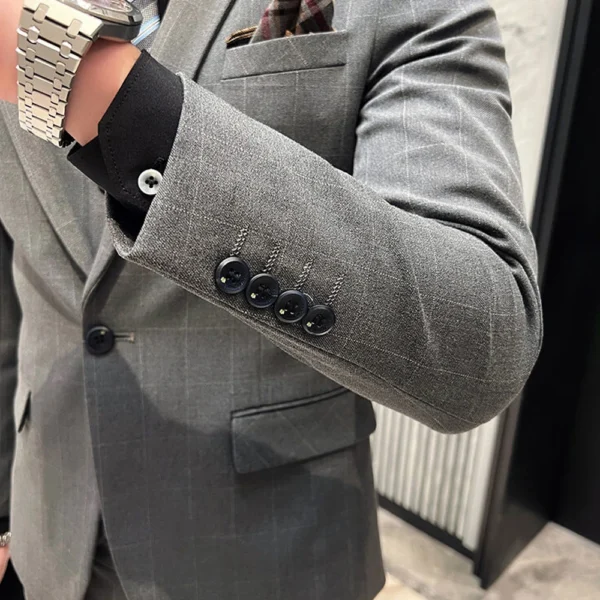 ( Blazer + Vest + Pants ) High-end Retro Fashion Plaid Casual Business Men's Suit 3 Pcs Set Groom Groomsmen Party Wedding Dress - Image 6