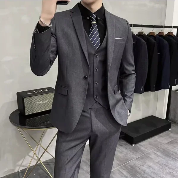 Groom's Wedding Dress ( Jacket + Vest + Pants ) High End Brand Solid Color Men's Casual Business Office Formal Suit 3Pcs Sets - Image 4