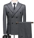 S-7XL Autumn Style Suits Double-breasted Slim Men's Suits Striped Business Professional Casual Formal 2piece Set Groom Wedding
