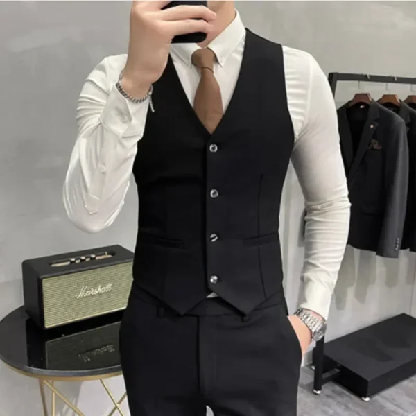 ( Jacket + Vest + Pants ) High-end Brand Boutique Fashion Solid Color Mens Casual Business Suit 3Piece Set Groom Wedding Dress - Image 5
