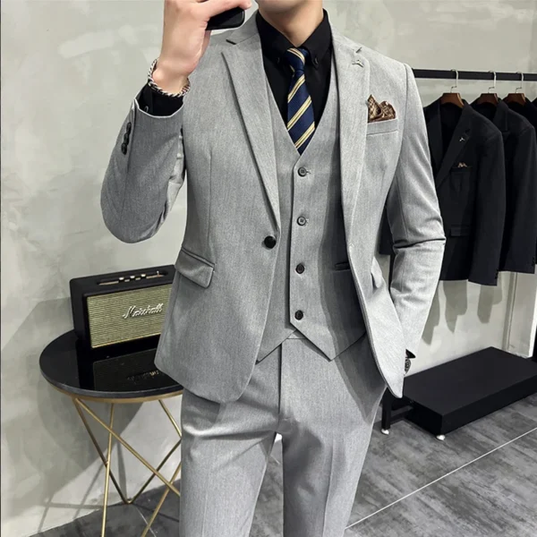 S-7XL Jacket Vest Pants Luxury Elasticity Boutique Fashion Men's Solid Color Casual Business Suit 3-piece Sets Groom Wedding - Image 4