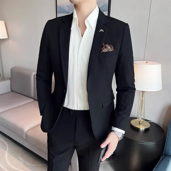 (Jacket + Pants) High End Brand Boutique Solid Color Mens Casual business office Suit Groom Wedding Dress Party Blazer Trousers - Image 2