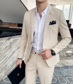 S-7XL Jacket + Pants / Luxurious High -end Brand Solid Color Men's Casual Business Slim Suit Two -piece Suit Groom Wedding Suit