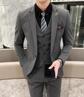 S-5XL Jacket Vest Pants Boutique Solid Color Casual Business Office Slim Mens Suit Groom Wedding Gown Blazer Waist Coat Trousers