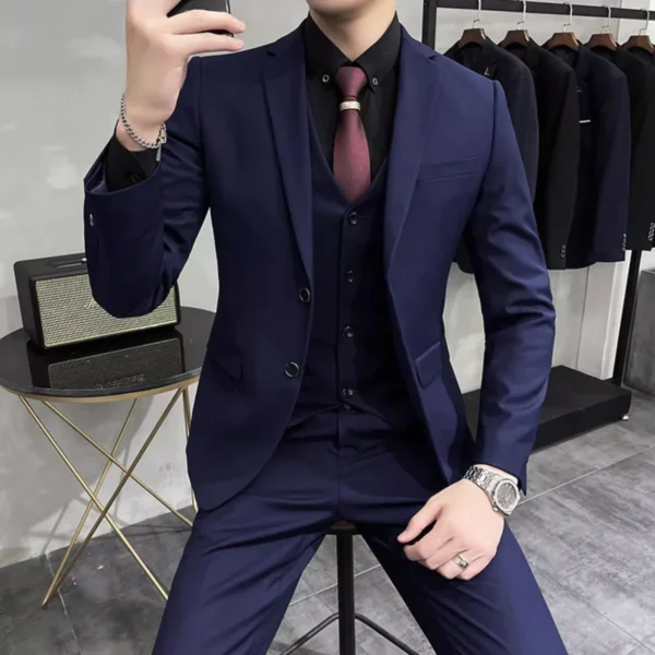 Groom's Wedding Dress ( Jacket + Vest + Pants ) High End Brand Solid Color Men's Casual Business Office Formal Suit 3Pcs Sets - Image 2
