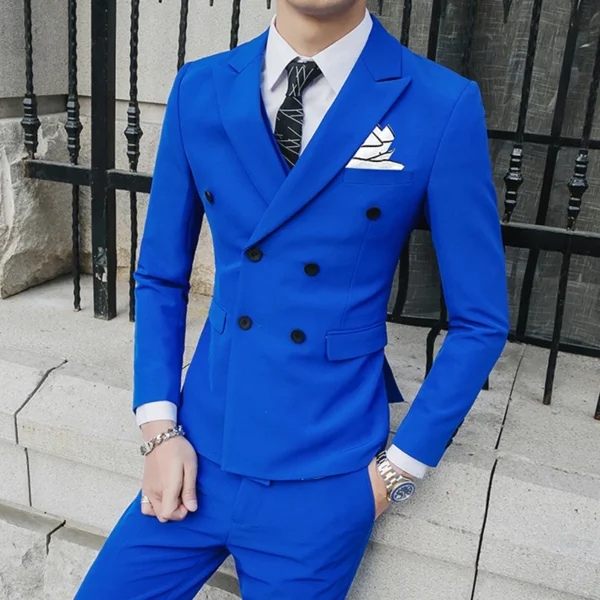( Jackets + Pants ) Solid Color Double Breasted Mens Suit Groom Wedding Dress Dinner Party Prom Suits Formal Business Tuxedo - Image 4
