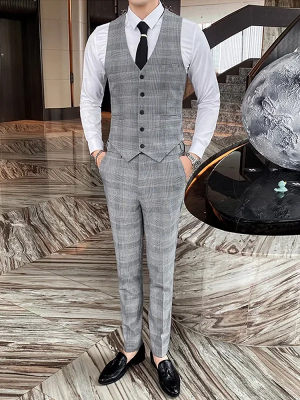 Jacket Vest Pants Spring Autumn Thick Luxury Houndstooth Plaid Formal Business Men's Suit Groom Wedding Dress Stage Slim Suit - Image 5