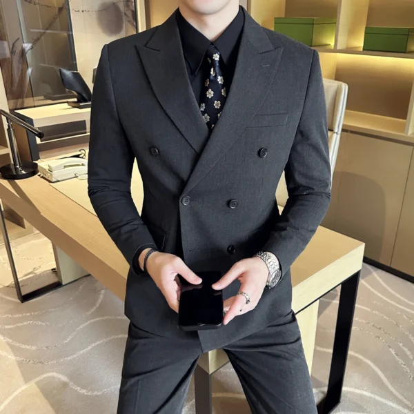 M-6XL Blazer Vest Pants High -end Brand Gray Black Men's Casual Business Double -breasted Suit Groom's Wedding Slim Men's Suit - Image 2