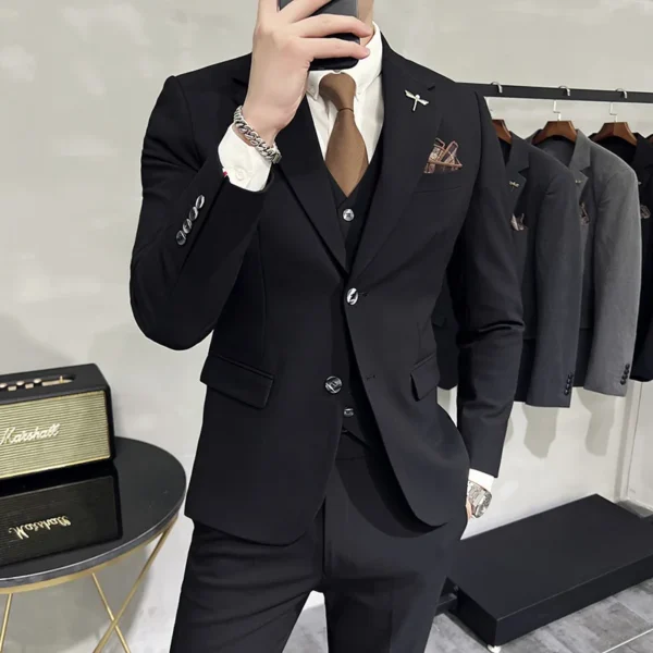 Jacket Vest Pants High End Brand Boutique Solid Color Mens Casual business office Suit Groom Wedding Dress Party Blazer Trousers - Image 3