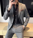 (Jacket + Pants) High End Brand Boutique Solid Color Mens Casual business office Suit Groom Wedding Dress Party Blazer Trousers