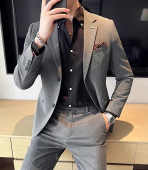 (Jacket + Pants) High End Brand Boutique Solid Color Mens Casual business office Suit Groom Wedding Dress Party Blazer Trousers