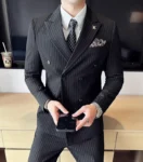 Jacket And Pants High-end Fashion Striped Men's Formal Double-breasted Business Suit Groom Wedding Dress Mens Suit 2 Piece Set