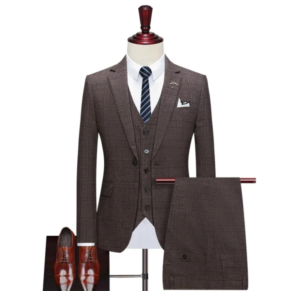 S-7XL Blazer Vest Pants Boutique High-quality Suit Men's Casual Business Office Retro Grid Suit Bride's Wedding Dress Party Suit - Image 3