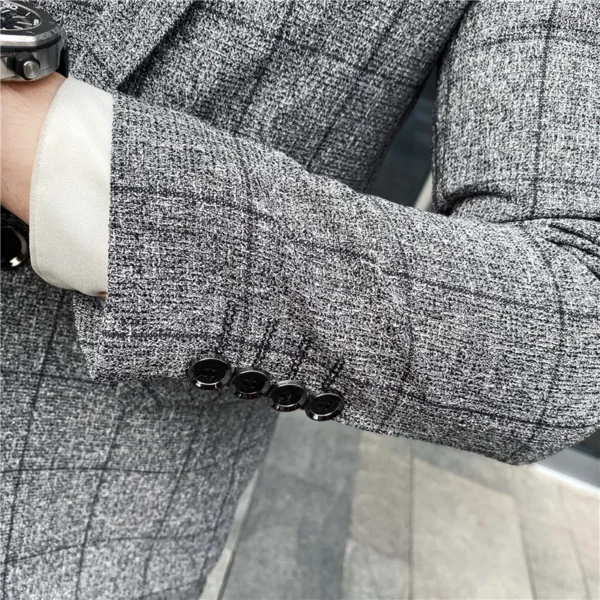 Blazer Vest Pants Stripe Plaid Mens Formal Business Office Suit Groom Wedding Dress Party Stage Host Men Korean Slim Suit Tuxedo - Image 6