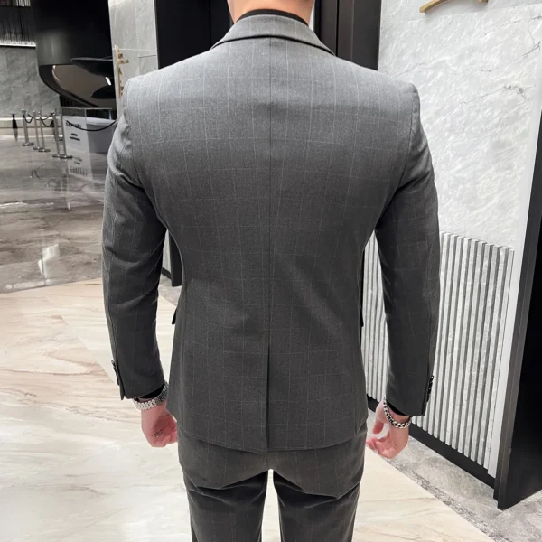 ( Blazer + Vest + Pants ) High-end Retro Fashion Plaid Casual Business Men's Suit 3 Pcs Set Groom Groomsmen Party Wedding Dress - Image 4
