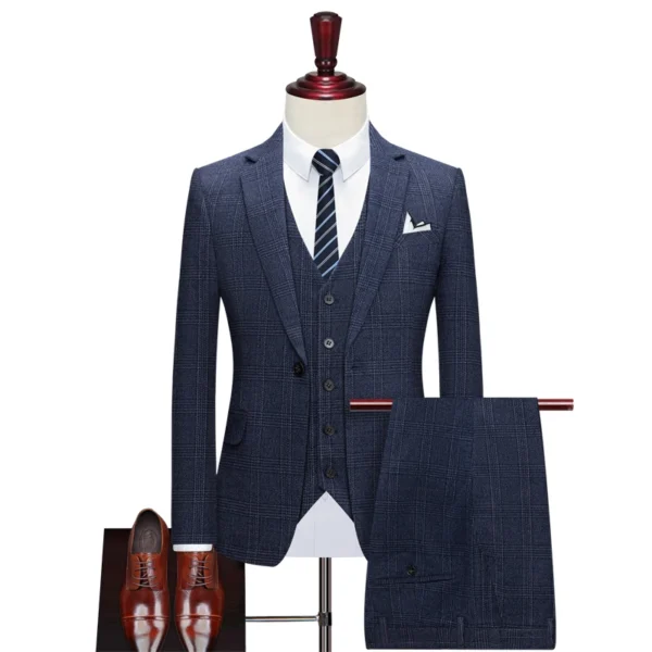 S-7XL Blazer Vest Pants Boutique High-quality Suit Men's Casual Business Office Retro Grid Suit Bride's Wedding Dress Party Suit - Image 2