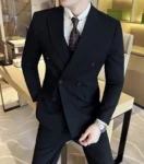 M-6XL Blazer Vest Pants High -end Brand Gray Black Men's Casual Business Double -breasted Suit Groom's Wedding Slim Men's Suit