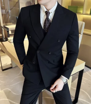 M-6XL Blazer Vest Pants High -end Brand Gray Black Men's Casual Business Double -breasted Suit Groom's Wedding Slim Men's Suit