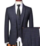 ( Blazer + Vest + Pants ) High-end Brand Fashion Plaid Men's Formal Business Suit 3Pcs Groom Wedding Dress Tuxedo Casual Suit