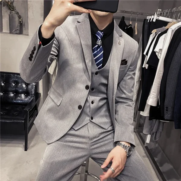 S-7XL ( Blazer + Vest + Pants ) Striped Plaid Solid Color Mens Formal Business Suit 3Pcs Set Groom Wedding Social Show Dress - Image 3