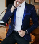 Luxury Blazer Shiny Wine Red Blue Black Contrast Color Stand-up Collar Blazer Slim Fit Suit Party Prom Wedding Dress Jacket